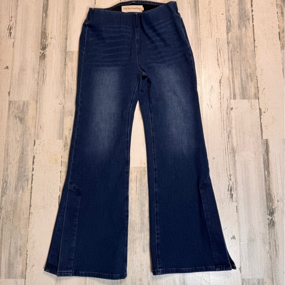 Soft Surroundings Jeans Ultimate Flare Wide Leg Pull On Jeans PS